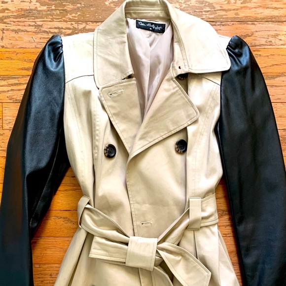 Miss Selfridge Coat Jacket Faux Leather Sleeves 10 - Picture 1 of 4